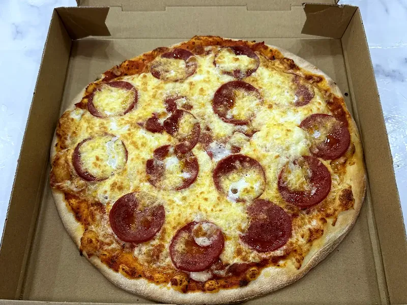 A pepperoni pizza fresh from the oven in its box
